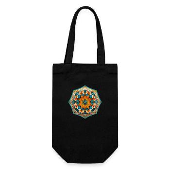 Harmonisches Octagon Mandala in Orange und Lila - Geschenkbeutel für Flaschen - Schwarz - Vorne