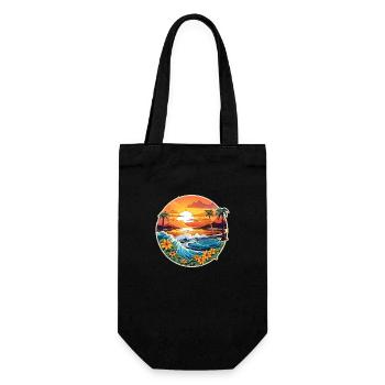 Grandiose Waves Palm Trees Sea Surfboard Design - Gift Bag for Bottles - black - Front