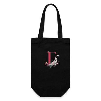 Blumenbuchstabe E - Geschenkidee - Geschenkbeutel für Flaschen - Schwarz - Vorne