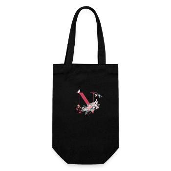 Buchstabe n Blumen - Geschenkidee - Geschenkbeutel für Flaschen - Schwarz - Vorne