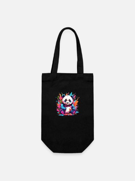 Bunter Panda - Geschenkbeutel für Flaschen - Schwarz