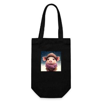 Cute piglet with a must and scarf in the snow - Gift Bag for Bottles - black - Front