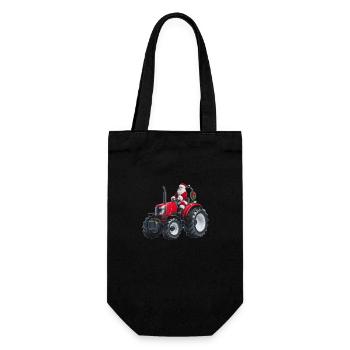 Nikolaus fährt auf rotem Traktor - Geschenkbeutel für Flaschen - Schwarz - Vorne