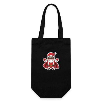 Weihnachtsmann Superheld - Geschenkbeutel für Flaschen - Schwarz - Vorne