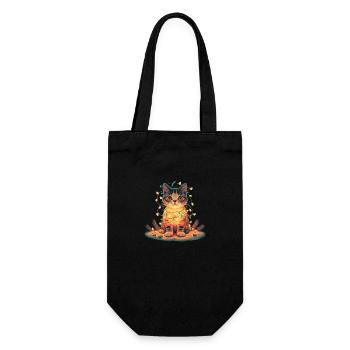 Katze mit Lichterkette - Geschenkbeutel für Flaschen - Schwarz - Vorne