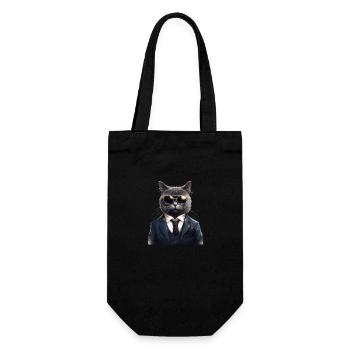Katze in Anzug - Geschenkbeutel für Flaschen - Schwarz - Vorne