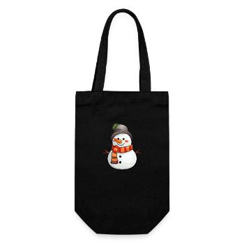 Schneemann Gesicht mit Hut und Schal - Geschenkbeutel für Flaschen - Schwarz - Vorne