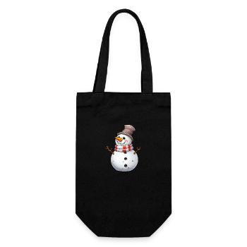 Schneemann mit Zylinder und Schal - Geschenkbeutel für Flaschen - Schwarz - Vorne