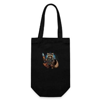 Fantasy-Krieger Waschbär - Geschenkbeutel für Flaschen - Schwarz - Vorne