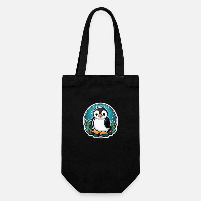 Penguin Christmas Illustration - Gavepose til flasker - sort
