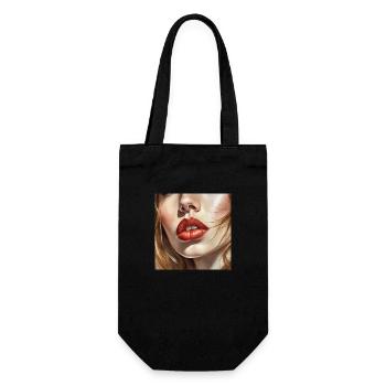 schöne weibliche lippen schwarze lippenstift comic-zeichnung - Geschenkbeutel für Flaschen - Schwarz - Vorne