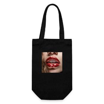 schöne weibliche lippen schwarze lippenstift comic-zeichnung - Geschenkbeutel für Flaschen - Schwarz - Vorne