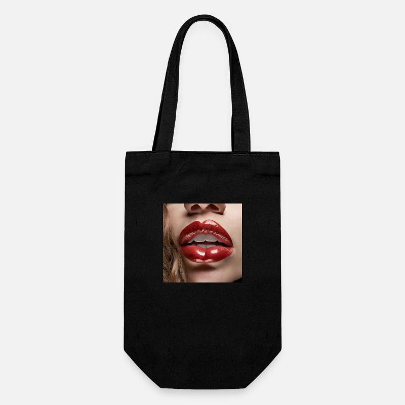 belles lèvres féminines rouge à lèvres noir dessin comique - Sac à bouteille - noir