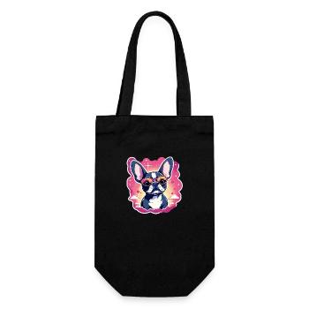 Französische Bulldogge Hund Illustration - Geschenkbeutel für Flaschen - Schwarz - Vorne