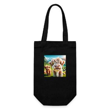 Ultra-cute, fluffy Highland cattle - Geschenkbeutel für Flaschen - Schwarz - Vorne