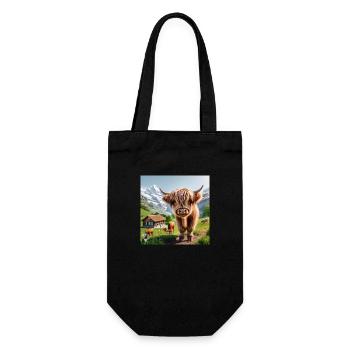 A cute Highland cow standing with others - Geschenkbeutel für Flaschen - Schwarz - Vorne