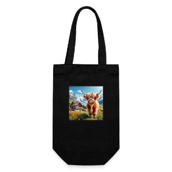 Highland cow in Swiss scenery - Geschenkbeutel für Flaschen - Schwarz - Vorne