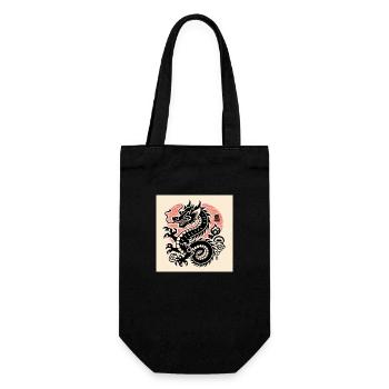 Japanischer Holzschnitt Drache – Traditionelle mythische Kunst - Geschenkbeutel für Flaschen - Schwarz - Vorne