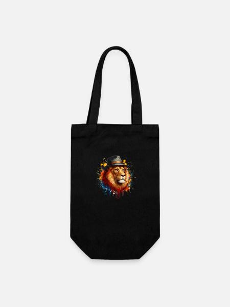 Lion au chapeau : l’élégance majestueuse - Sac à bouteille - noir