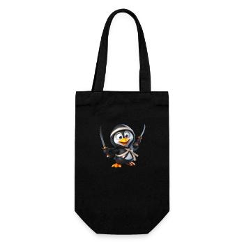Ninja Pinguin - Geschenkbeutel für Flaschen - Schwarz - Vorne