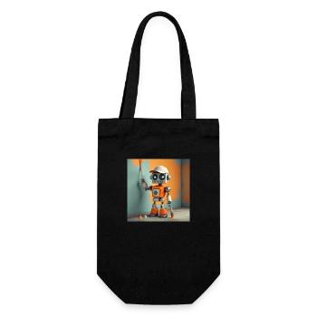 cute little orange futuristic vintage robot - Gift Bag for Bottles - black - Front