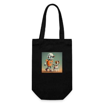 niedliche kleine orangefarbene futuristische Vintage-Roboter - Geschenkbeutel für Flaschen - Schwarz - Vorne