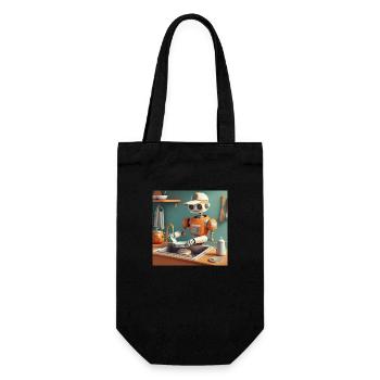 niedlicher kleiner orangefarbener futuristischer Vintage-Roboter - Geschenkbeutel für Flaschen - Schwarz - Vorne