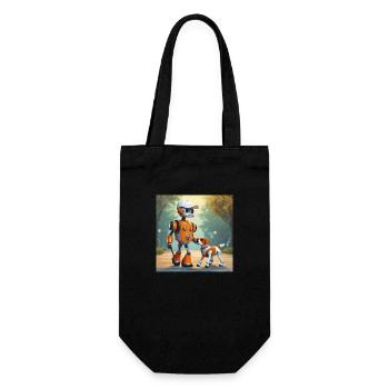 niedliche kleine orangefarbene futuristische Vintage-Roboter - Geschenkbeutel für Flaschen - Schwarz - Vorne