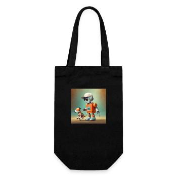 niedliche kleine orangefarbene futuristische Vintage-Roboter - Geschenkbeutel für Flaschen - Schwarz - Vorne