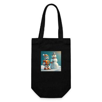 niedlicher kleiner orangefarbener futuristischer Vintage-Roboter - Geschenkbeutel für Flaschen - Schwarz - Vorne