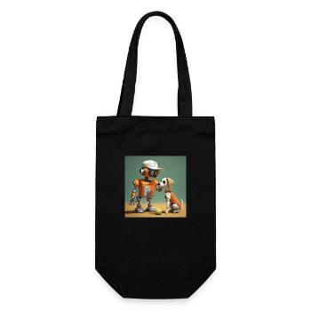 niedlicher kleiner orangefarbener futuristischer Vintage-Roboter - Geschenkbeutel für Flaschen - Schwarz - Vorne