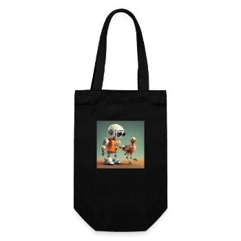 mignon petit robot orange se promène avec son extraterrestre - Sac à bouteille - noir - Devant