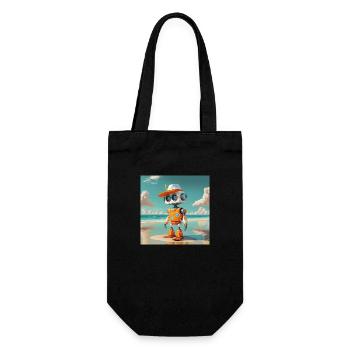 niedlicher kleiner orangefarbener futuristischer Vintage-Roboter - Geschenkbeutel für Flaschen - Schwarz - Vorne