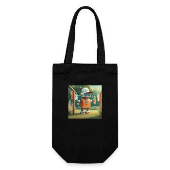 niedlicher kleiner orangefarbener futuristischer Vintage-Roboter - Geschenkbeutel für Flaschen - Schwarz - Vorne