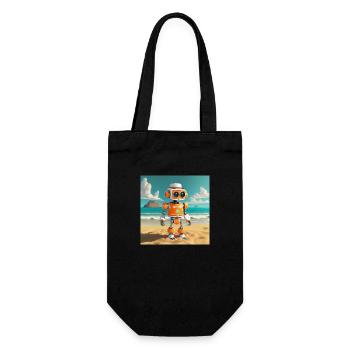 niedlicher kleiner orangefarbener futuristischer Vintage-Roboter - Geschenkbeutel für Flaschen - Schwarz - Vorne