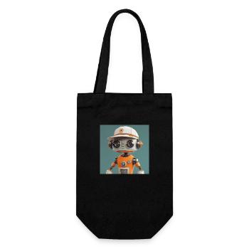 cute little orange futuristic vintage robot - Gift Bag for Bottles - black - Front