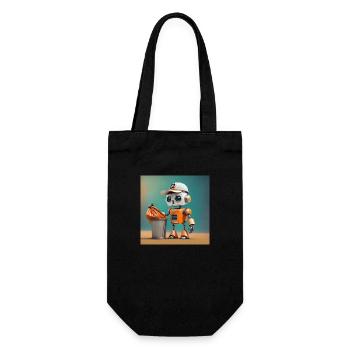 niedlicher kleiner orangefarbener futuristischer Vintage-Roboter - Geschenkbeutel für Flaschen - Schwarz - Vorne