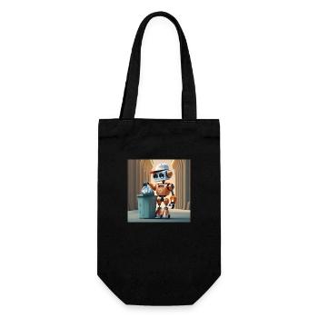 niedlicher kleiner orangefarbener futuristischer Vintage-Roboter - Geschenkbeutel für Flaschen - Schwarz - Vorne