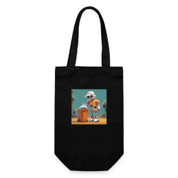niedlicher kleiner orangefarbener futuristischer Vintage-Roboter - Geschenkbeutel für Flaschen - Schwarz - Vorne