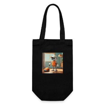 niedlicher kleiner orangefarbener futuristischer Vintage-Roboter - Geschenkbeutel für Flaschen - Schwarz - Vorne