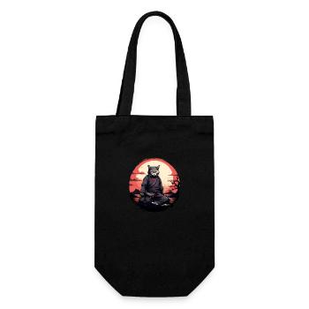 Katze Samurai - Geschenkbeutel für Flaschen - Schwarz - Vorne