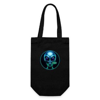 Alien - was will uns der Ausserirdische sagen? - Geschenkbeutel für Flaschen - Schwarz - Vorne