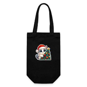 Chaton de Noël mignon et arbre décoré Art - Sac à bouteille - noir - Devant