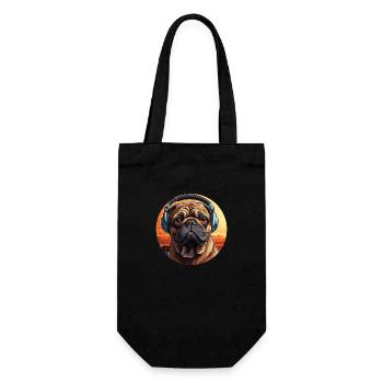 Pug with headphones - Gift Bag for Bottles - black - Front