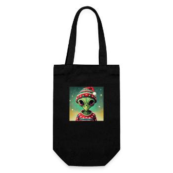 alien wearing a ugly Christmas sweater - Gift Bag for Bottles - black - Front