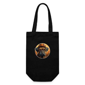 Mops als Baumeister - Geschenkbeutel für Flaschen - Schwarz - Vorne