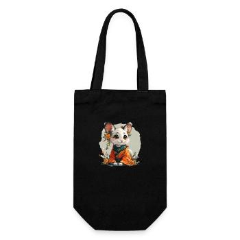 Niedliche Katze im asiatischen Look - Geschenkbeutel für Flaschen - Schwarz - Vorne