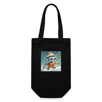 niedlicher kleiner orangefarbener futuristischer Vintage-Roboter - Geschenkbeutel für Flaschen - Schwarz - Vorne