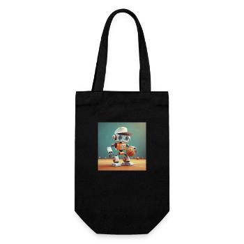 cute little orange futuristic vintage robot – play - Gift Bag for Bottles - black - Front