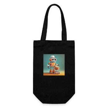 mignon petit robot vintage orange achetant des produits d’épicerie - Sac à bouteille - noir - Devant